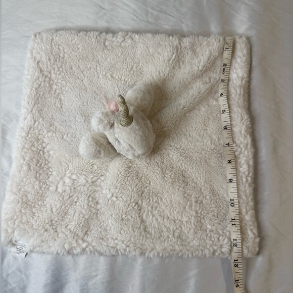 Mud Pie Lovey Unicorn Gold Horn Off White Fur Plush Pink Under Security Blanket - Picture 4 of 12